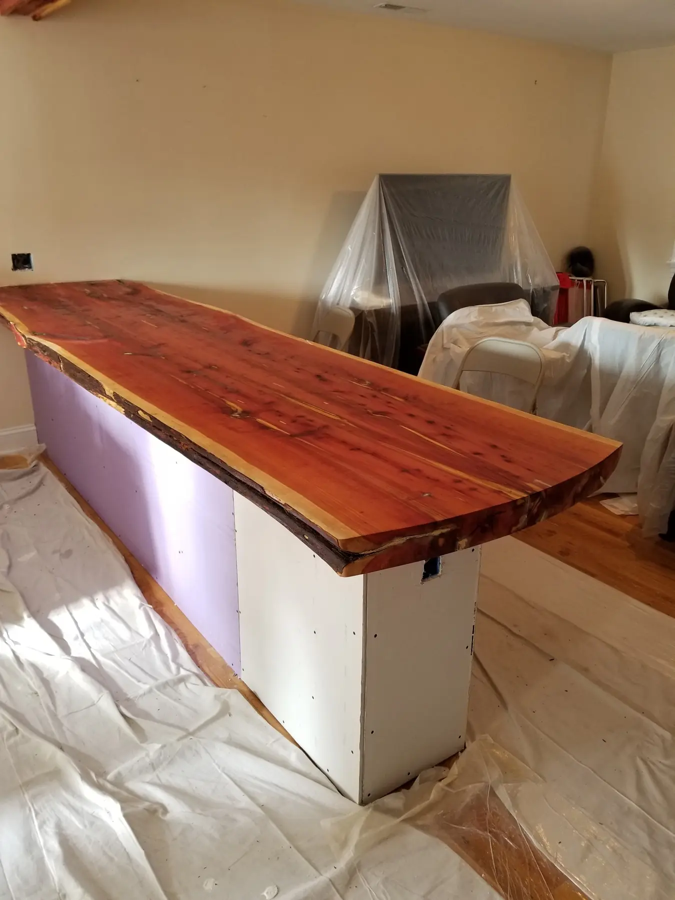Cedar bar top detail during finishing