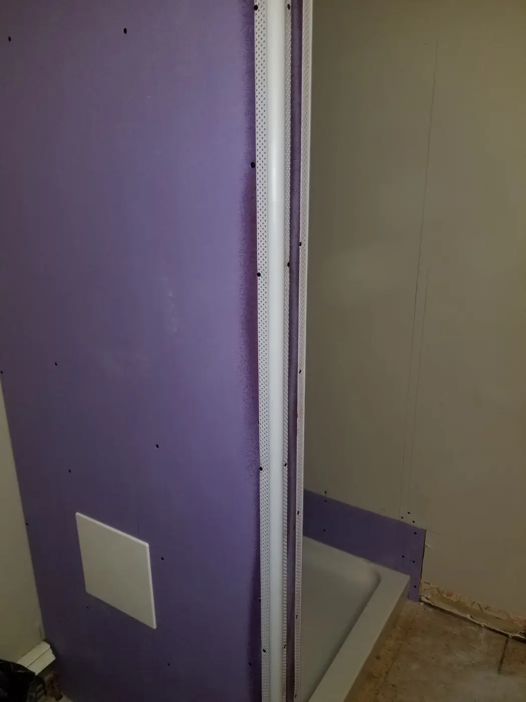 Bathroom shower walls prepared with moisture-resistant board